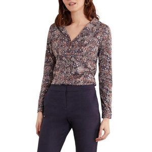 Boden Agnes Pewter Leopard Pop Print Jersey Knit Button Down Shirt